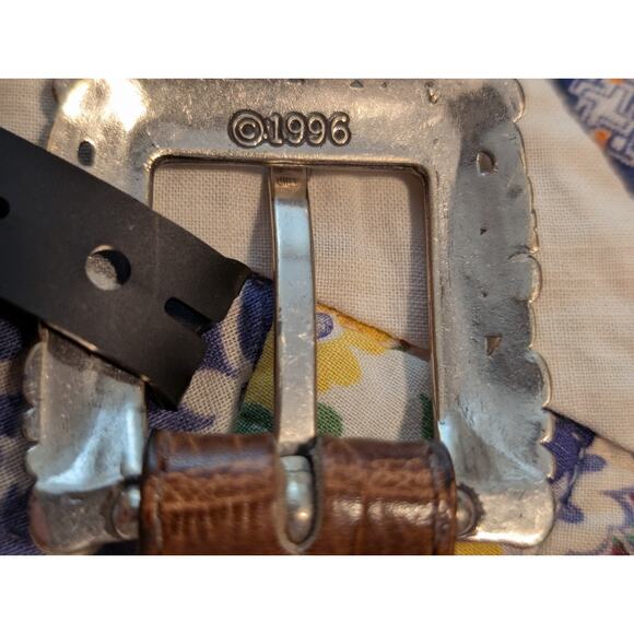 Vtg RARE 1996 Brighton Brown Croc Embossed Silver Chain Link Belt Womens Sz M main image 5
